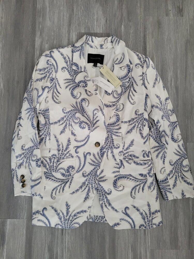Banana Republic Linen Blend Blazer Shoulder Pads Floral  Women's 10 P New w Tag